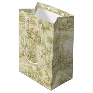 Bolsa De Regalo Mediana Oso de guardería neutral habitación beige patrón (