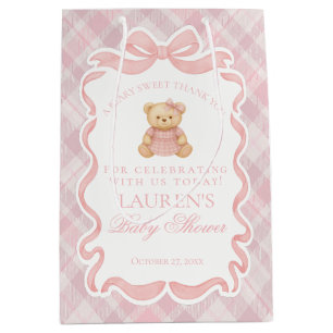 Bolsa De Regalo Mediana Oso de lazo coqueto rosa regalos para baby shower