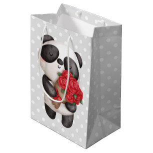 Bolsa De Regalo Mediana Oso de Panda con Rose Bouquet