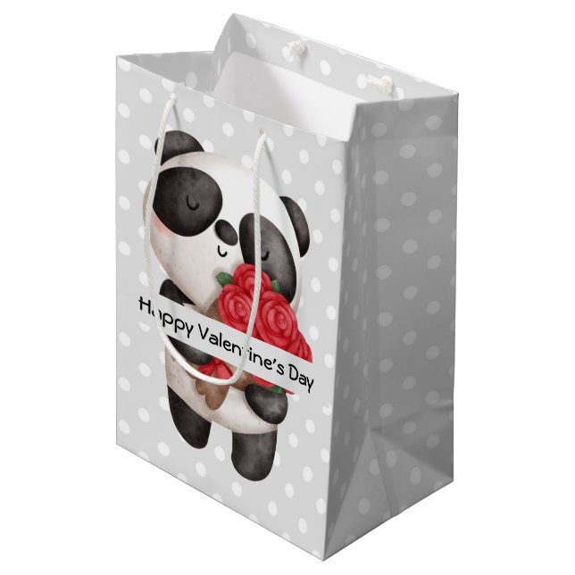 Bolsa De Regalo Mediana Oso de Panda con Rose Bouquet Valentine (Angulo Anverso)