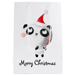 Bolsa De Regalo Mediana Oso de panda lindo del navidad