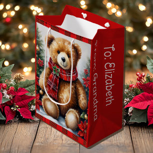 Bolsa De Regalo Mediana Oso de peluche añadir nombres Navidad linda