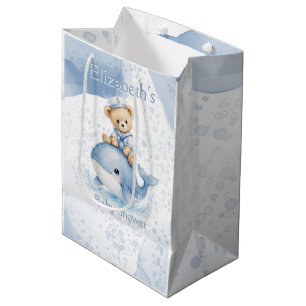 Bolsa De Regalo Mediana Oso de peluche azul en la ducha de bebé de niño ba