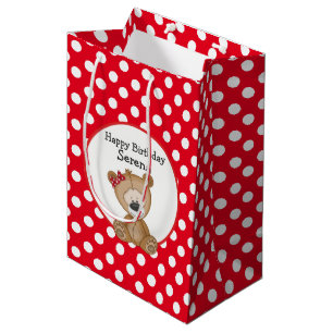 Bolsa De Regalo Mediana Oso de peluche con puntos de polka Cumpleaños