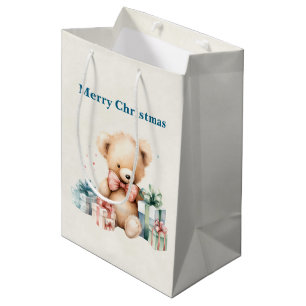 Bolsa De Regalo Mediana Oso de peluche con regalo de Navidad
