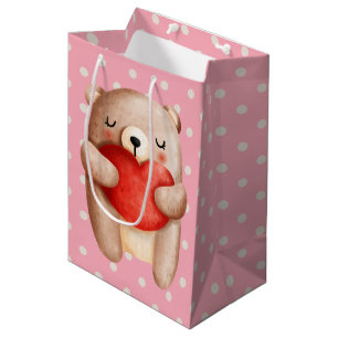 Bolsa De Regalo Mediana Oso de peluche con un corazón rojo