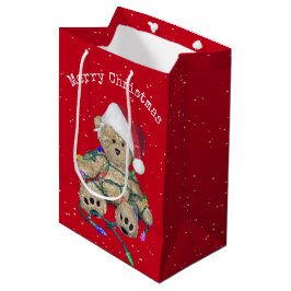 Bolsa De Regalo Mediana Oso de peluche de Navidad en luces enredadas
