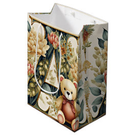 Bolsa De Regalo Mediana Oso de peluche floral letra A