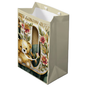 Bolsa De Regalo Mediana Oso de peluche floral letra D