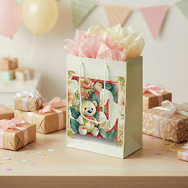 Bolsa De Regalo Mediana Oso de peluche floral letra E