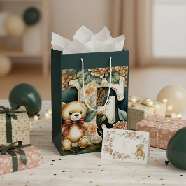 Bolsa De Regalo Mediana Oso de peluche floral letra F
