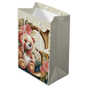 Bolsa De Regalo Mediana Oso de peluche floral letra G