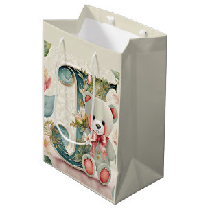 Bolsa De Regalo Mediana Oso de peluche floral letra J