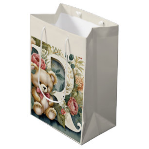 Bolsa De Regalo Mediana Oso de peluche floral letra R