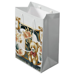 Bolsa De Regalo Mediana Oso de peluche floral letra T