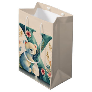 Bolsa De Regalo Mediana Oso de peluche floral letra X