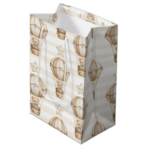 Bolsa De Regalo Mediana Oso de peluche lindo globo aerostático Patrón neut