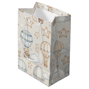 Bolsa De Regalo Mediana Oso de peluche lindo globo aerostático Patrón neut