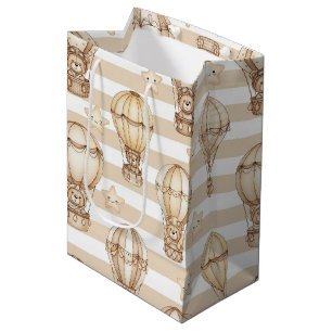 Bolsa De Regalo Mediana Oso de peluche lindo globo aerostático patrón neut