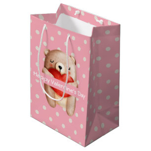 Bolsa De Regalo Mediana Oso de peluche llevando un corazón rojo San Valent