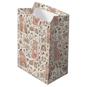 Bolsa De Regalo Mediana Oso de peluche neutral arcoíris en marrón y taupe
