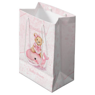 Bolsa De Regalo Mediana Oso de peluche rosa en la ducha de bebé de la niña
