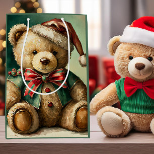 Bolsa De Regalo Mediana Oso de peluche vintage de Navidad