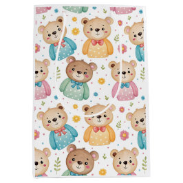 Bolsa De Regalo Mediana Oso de peluche y flores