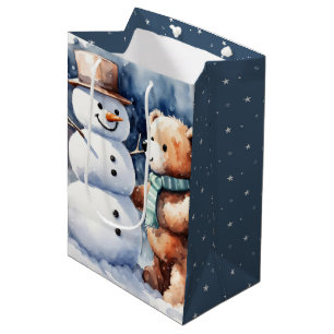 Bolsa De Regalo Mediana Oso De Teddy De Invierno Y Snowman