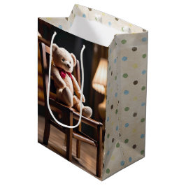 Bolsa De Regalo Mediana Oso De Teddy Sobre Una Silla Con Puntos De Polka