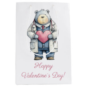 Bolsa De Regalo Mediana Oso Doctor San Valentín Corazón Arte