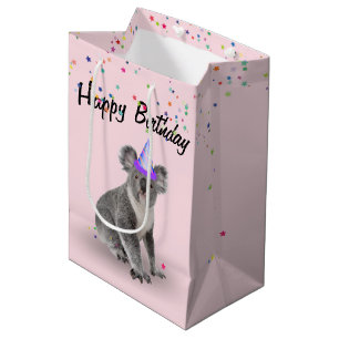Bolsa De Regalo Mediana Oso Koala de cumpleaños y confeti de estrellas