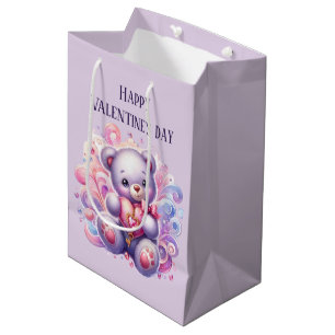 Bolsa De Regalo Mediana Oso lindo Feliz día de San Valentín