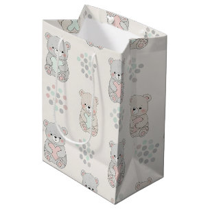 Bolsa De Regalo Mediana Oso lindo y corazones -- Pastel para guardería (8)