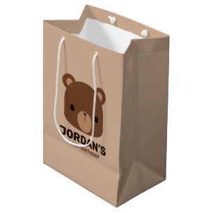 Bolsa De Regalo Mediana Oso marrón lindo con nombre personalizado