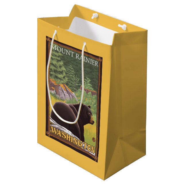 Bolsa De Regalo Mediana Oso negro en el bosque - el Monte Rainier, (Angulo Anverso)