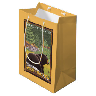 Bolsa De Regalo Mediana Oso negro en el bosque - el Monte Rainier,