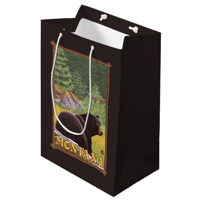 Bolsa De Regalo Mediana Oso negro en el bosque - Montana (Angulo Anverso)