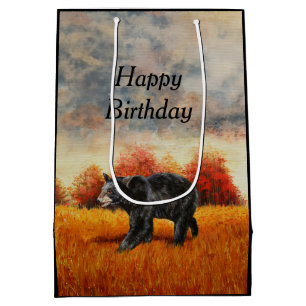Bolsa De Regalo Mediana Oso Negro en el bosque otoñal