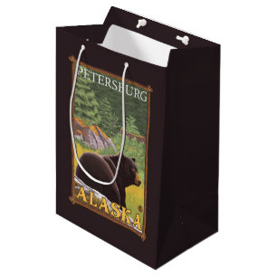 Bolsa De Regalo Mediana Oso negro en el bosque - Petersburgo, Alaska