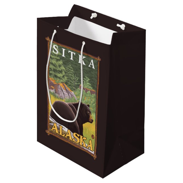Bolsa De Regalo Mediana Oso negro en el bosque - Sitka, Alaska (Angulo Anverso)