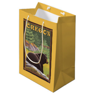 Bolsa De Regalo Mediana Oso negro en viaje del vintage de la escena del