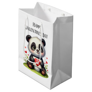 Bolsa De Regalo Mediana Oso panda lindo y feliz día de San Valentín