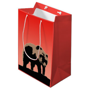 Bolsa De Regalo Mediana Oso Pardo al Atardecer - Arte de Vida Silvestre Or