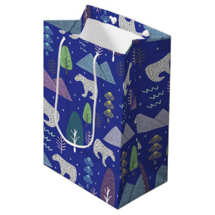 Bolsa De Regalo Mediana Oso polar Aventura Artica de Invierno Azul