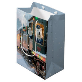 Bolsa De Regalo Mediana Oso Polar de Navidad en una Antigua Locomotora de 