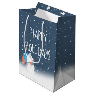 Bolsa De Regalo Mediana Oso Polar de Navidad y Estrellas