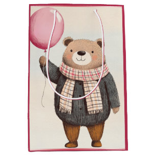Bolsa De Regalo Mediana Oso sudoroso gris con funda rosada