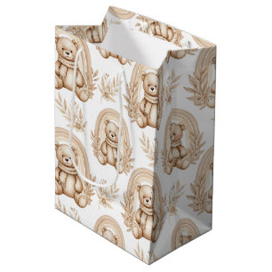 Bolsa De Regalo Mediana Oso Teddy Boho Arcoíris Floral Neutral