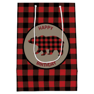 Bolsa De Regalo Mediana Oso trenzado de búfalo rojo